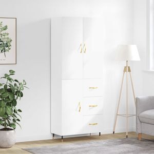 Dulap inalt, vidaXL, alb extralucios, 69,5x34x180 cm, lemn compozit
