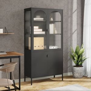 Dulap inalt, vidaXL, negru, 90x40x180 cm, sticla si otel