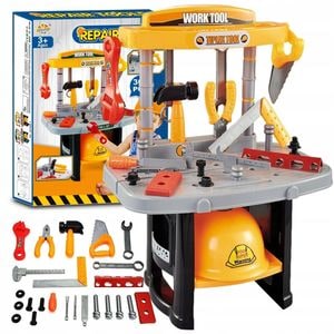 Banc de lucru interactiv cu casca idealSTORE Junior Tool Set, 25 de instrumente de bricolaj, 47 x 37 x 24 cm, 3 ani+