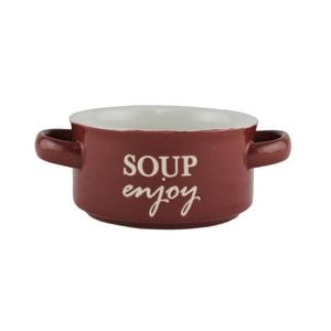 Bol ceramic cu manere pentru supa, rosu, 400 ml, diametru 12 cm, AZHOME