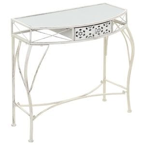 Masa laterala stil frantuzesc, VIDAXL, 9 kg, 82x39x76 cm, Metal/Sticla, Alb