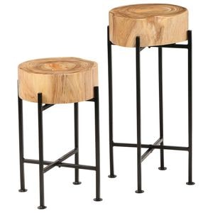 Set de mese laterale 2 buc., VIDAXL, 1 kg, 30x30x60 cm, Metal/Lemn, Maro
