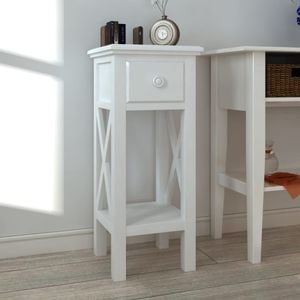 Masa laterala cu sertar, VIDAXL, 4 kg, 27x27x65.5 cm, Lemn/MDF, Alb