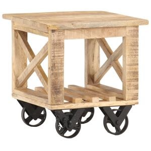 Masa laterala cu roti, VIDAXL, 1 kg, 40x40x42 cm, Lemn/Lemn, Maro