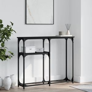 Consola living vidaXL, lemn, 90 x 22.5 x 75 cm, negru