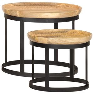 Masute laterale rotunde, VIDAXL, 1 kg, 53x44 cm, Metal/Lemn, Maro