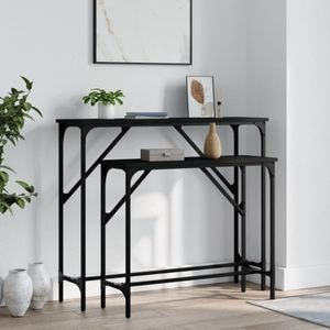 Consola living vidaXL, lemn, 75-95 x 26 x 63-80 cm, 2 bucati, negru