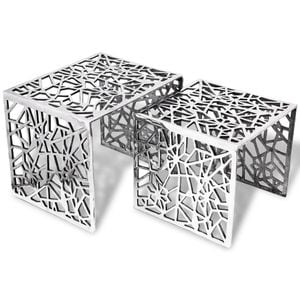 Set de mese laterale 2 buc., VIDAXL, 1 kg, 49x39x40 cm, Metal/Aluminiu, Argintiu