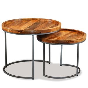 Set de mese laterale 2 buc, VIDAXL, 1 kg, 55x45 cm, Metal/Lemn, Maro
