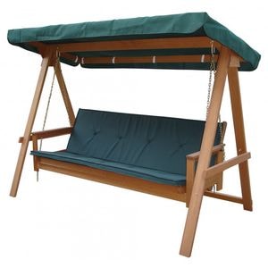 Balansoar Soleil din lemn de Meranti, 3 locuri, functie pat, copertina si perne incluse, 235x178.5x117.5 cm, culoare Teak