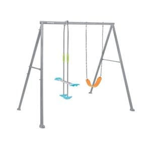 Leagan copii, cu balansoar, structura metalica, rezistent la rugina, sistem de ancorare, gri, 236 x 235 x 200 cm