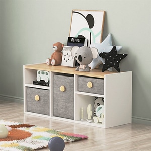 Comoda TV, Quasar & Co., mobilier living/dormitor/camera copilului, cu sertare, 103.6 x 35 x 46 cm, MDF, alb mat/stejar