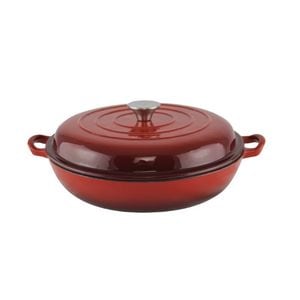 Cratita joasa, fonta, emailata, cu capac, rosie, 3L, 30.5 cm, potrivita pentru cuptor sau foc deschis, AZHOME