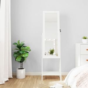 Oglinda cu dulap autonom de bijuterii VIDAXL cu lumini LED, alb