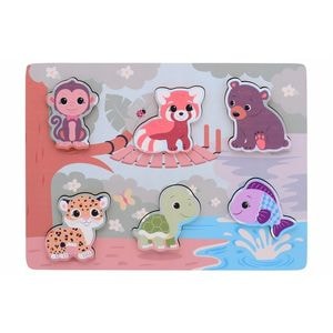 Puzzle, Joueco, The Wildies Family, Animalute, Din lemn certificat FSC, Cu suprafete texturate, 30 x 22 cm, 18 luni+, 6 piese, Multicolor