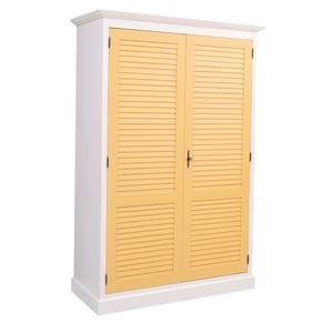 Dulap cu 2 usi, Colectia Shutter, culoare corp alb murdar P039, culoare usi galben mustar P050, dublu color, 100% lemn masiv, 134x200x59 cm