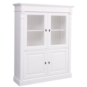 Dulap cu 2 usi + 2 usi sticla, Colectia Directoire, culoare alb P004, vopsit, 100% lemn masiv, 130x160x39 cm