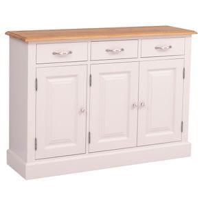 Dulap cu 3 usi si 3 sertare, blat stejar, culoare blat natural P061, culoare corp crem P015, dublu color, 100% lemn masiv, 120x85x35 cm