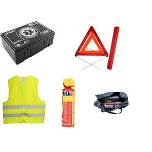 Kit siguranta auto IDL omologat R.A.R cu valabilitate 5 ani, 1x Stingator Tip Spray 1000ml , 1x Trusa Medicala Valabilitate 5 ani , 1x Triunghi Reflectorizant alaturi de Geanta