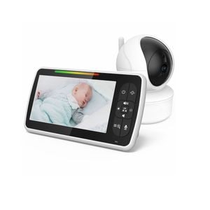 Sistem de Monitorizare Video si Audio BabyKids IdealStore, Ecran 5 inch, Vedere Noctura, Monitor de Temperatura, Interactiune cu Bebelusul, Cantece de Leagan, Wireless, Alerte