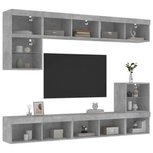 Unitati TV de perete cu LED-uri vidaXL, 8 piese, lemn compozit, gri beton