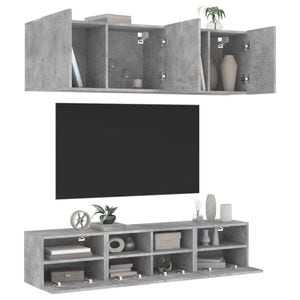 Unitati TV de perete vidaXL, 5 piese, lemn prelucrat, gri beton