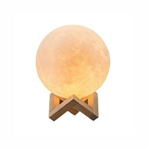 Lampa de veghe luna 3D 20 cm, PROCART, 16 culori, telecomanda, suport lemn, reincarcabila USB