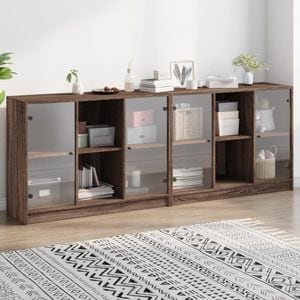 Biblioteca cu usi vidaXL stejar maro, 204 x 37 x 75 cm, lemn compozit