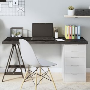 Blat de masa vidaXL, 140 x 50 x (2-4) cm, lemn masiv stejar tratat, gri