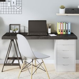 Blat de masa vidaXL, 140 x 40 x (2-6) cm, lemn masiv stejar tratat, gri