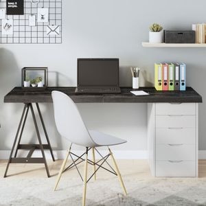Blat de masa vidaXL, 160 x 60 x (2-6) cm, lemn masiv stejar tratat, gri