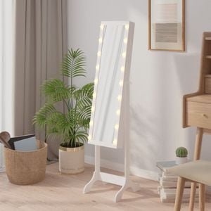 Oglinda de sine statatoare VIDAXL, iluminare LED, 34 x 37 x 146 cm, alb