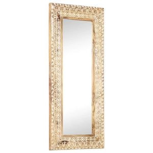 Oglinda VIDAXL sculptata manual lemn masiv de mango, 110 x 50 x 2.6 cm, maro