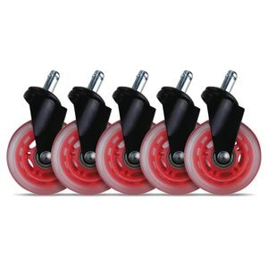 Set 5 roti de silicon pentru scaune de gaming / birou L33T-GAMING, universal 3" diametru 11mm, rosu