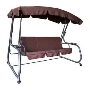 Leagan de gradina DacEnergy,fabricat din metal,husa fixata cu velcro, 3 persoane,220 x 138 x 178 cm,capacitate de sustinere per persoana 90 kg,maro si gri inchis