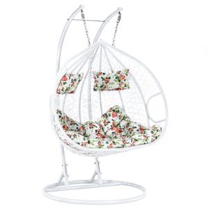 Scaun agatatDacEnergy,cadru metalic, structura din ratan sintetic, 2 persoane, cu perna,model floral,133 x 117 x 195 cm,interior/exterior, alb