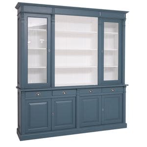 Biblioteca cu 4 usi SZEL MOB Directoire, 223 x 240 x 51 cm, lemn masiv, albastru/alb