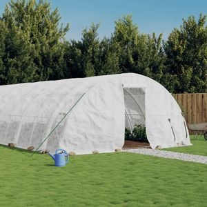 Sera cu cadru din otel, vidaXL, alb, 70 mp, 14 x 5 x 2.3 m