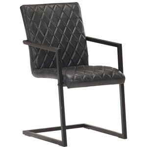 Scaune de bucatarie vidaXL, cantilever, 2 buc., 51 x 56 x 91 cm, Metal/Piele naturala, Negru