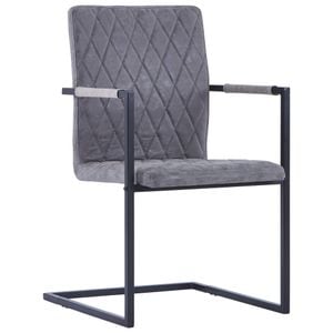 Scaune de bucatarie tip consola vidaXL, 2 buc., 53 x 61 x 88.2 cm, Otel/Piele ecologica, Gri