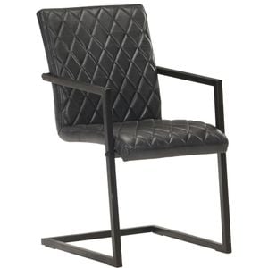 Scaune de bucatarie cantilever vidaXL, 4 buc., 51 x 56 x 91 cm, Metal/Piele naturala, Negru