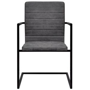 Scaune de bucatarie vidaXL, cantilever, 4 buc., 53 x 61 x 88.2 cm, Otel/Piele ecologica, Gri