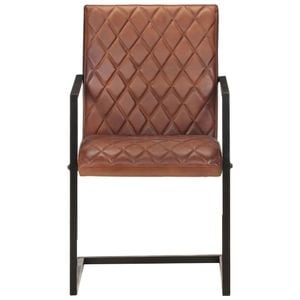 Scaune de bucatarie vidaXL, cantilever, 4 buc., 51 x 56 x 91 cm, Metal/Piele naturala, Maro