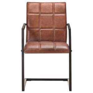 Scaune de bucatarie tip consola vidaXL, 4 buc., 51 x 56 x 91 cm, Metal/Piele naturala, Maro