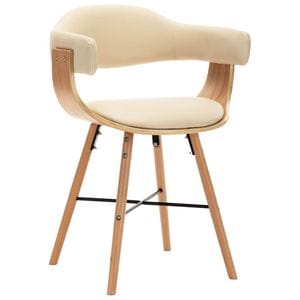 Scaune de bucatarie vidaXL, 2 buc., 52.5 x 47 x 75.5 cm, Lemn/Piele ecologica, Crem