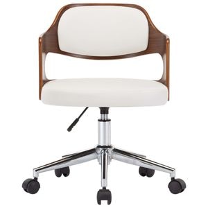 Scaun de bucatarie pivotant vidaXL, 1 buc., 47.5 x 53 x 68 cm, Lemn/Piele ecologica, Alb
