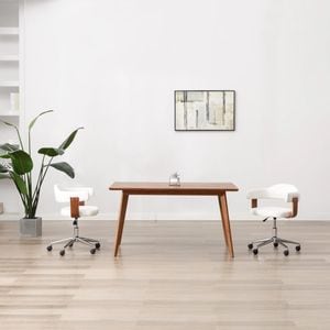 Scaun de bucatarie pivotant vidaXL, 1 buc., 49.5 x 51.5 x 94 cm, Lemn/Piele ecologica, Alb