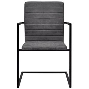 Scaune de bucatarie tip consola vidaXL, 6 buc., 53 x 61 x 88.2 cm, Otel/Piele ecologica, Gri