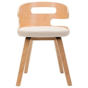 Scaune de bucatarie vidaXL, 2 buc., 48 x 49 x 68 cm, Lemn/Piele ecologica, Crem