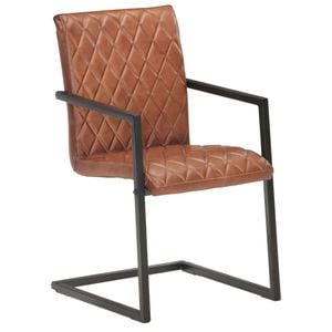 Scaune de bucatarie vidaXL, cantilever, 2 buc., 51 x 56 x 91 cm, Metal/Piele naturala, Maro